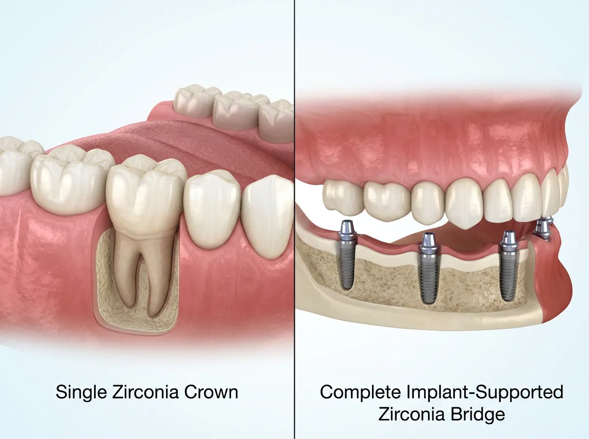 Adattamento a corone e ponti completi in zirconia