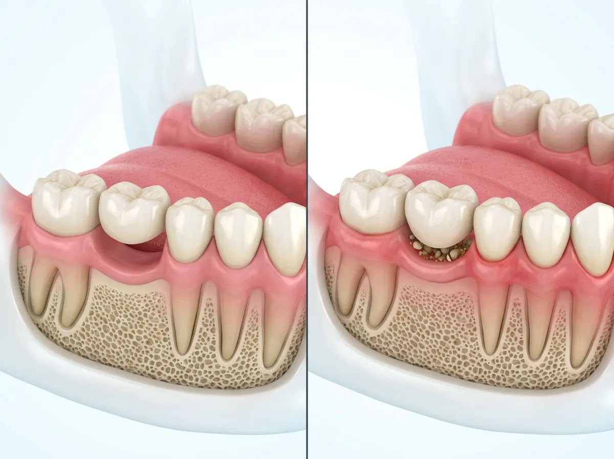 Cibo sotto il ponte in zirconia e spazio per la pulizia
