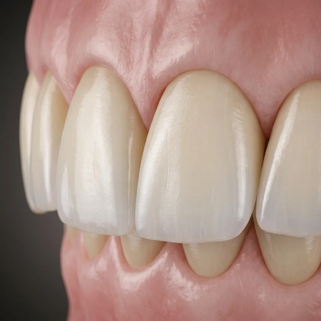 E-Max veneers translucency close-up showing natural enamel-like ceramic texture