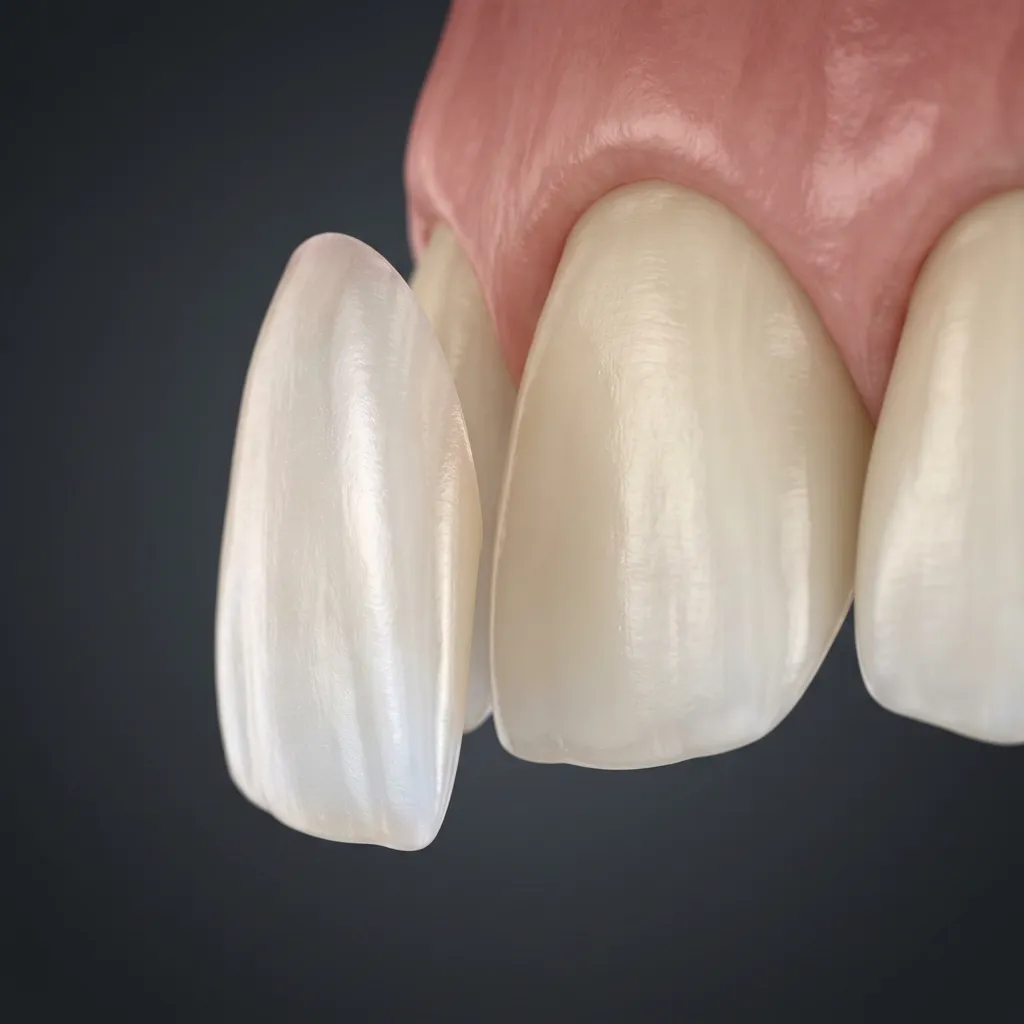 Ultra-thin E-Max veneer thickness beside a natural front tooth