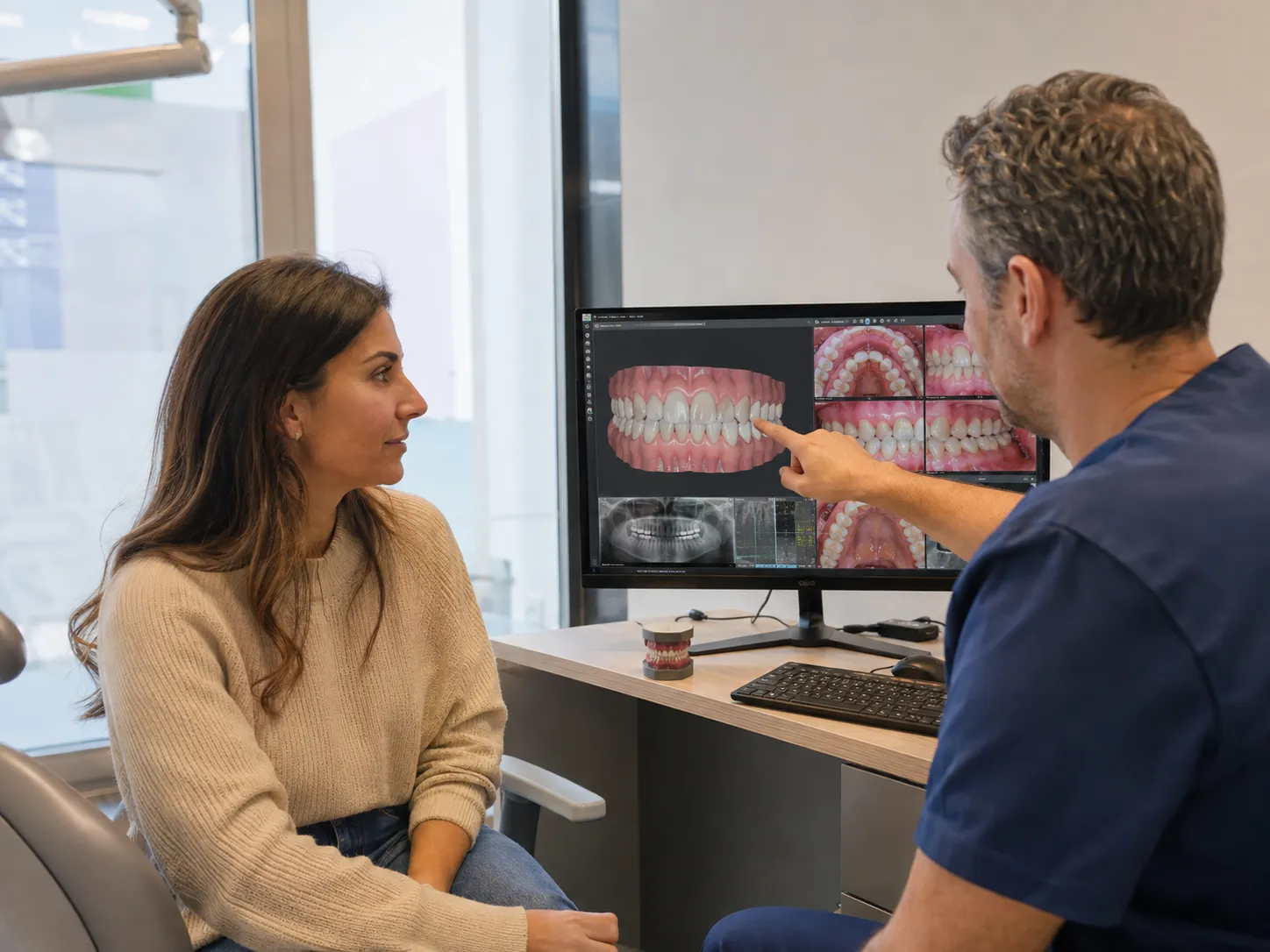 Valutazione ortodontica per mascherina trasparente in Albania con controllo di denti, morso e scansioni cliniche